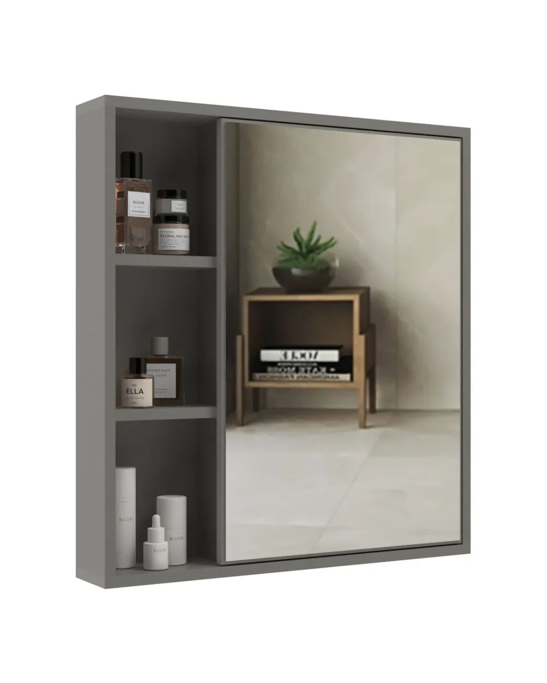 imagem de Espelheira para Banheiro 60cm com Nichos Multimóveis CR10112 Cimento